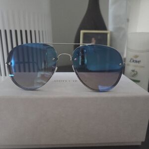 Silver Frame Sunglasses with Blue Lenses